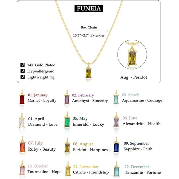 Women Peridot Birthstone Gold Blue Green Cubic Zirconia Pendant Gift Jewelry - Picture 5 of 9